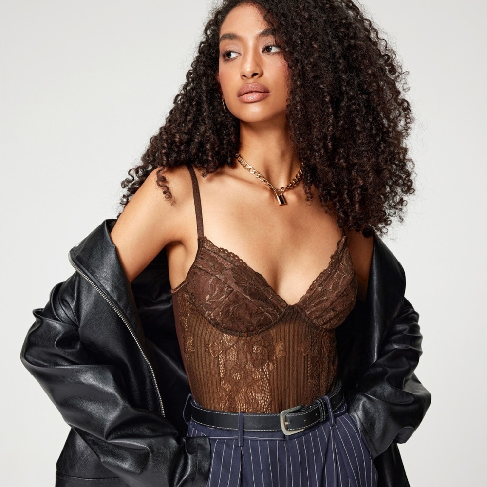 *3/$20* NWT CIDER Lace Wireless Bodysuit Brown 4XL